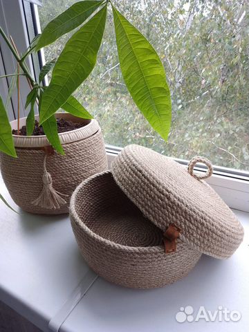 Корзины с крышкой из джута