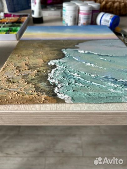 Картина море. Текстурной пастой