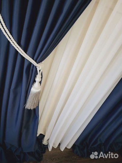 Шторы блэкаут синий высота 3,0 м