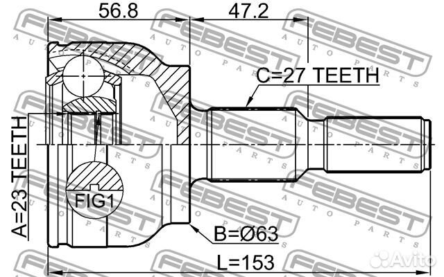 ШРУС наружный 23X63X27