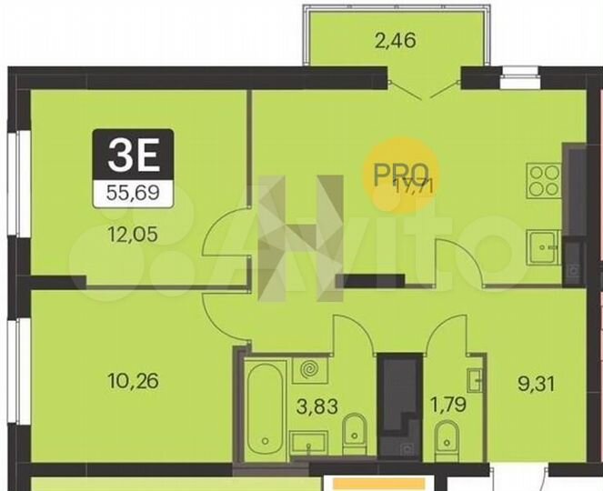 2-к. квартира, 55,7 м², 8/17 эт.
