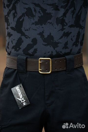 Ремень офицерский кожаный, коричневый (латунь)