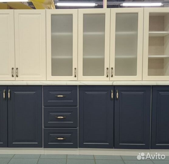 Кухня Селена фарфор белый/синий мдф 2,51 м