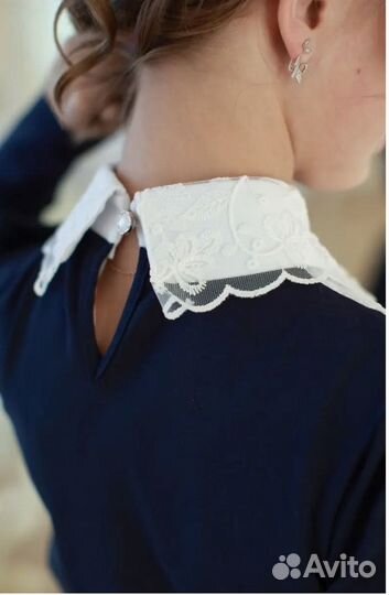 Блузка для девочки синяя школьная 122 р