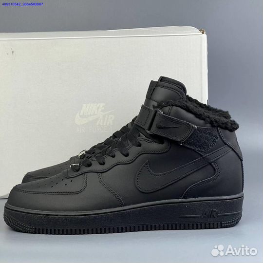 Nike Air Force 1 Black Зима с мехом (Арт.82654)