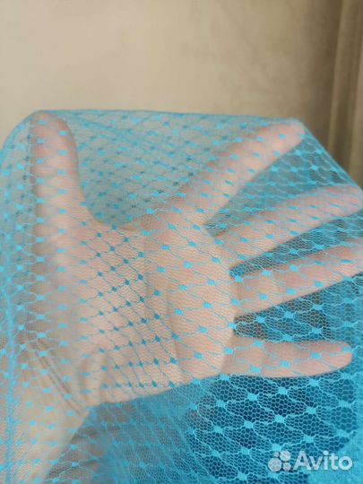 Ткани голубые сетка кружевная и фатин средний