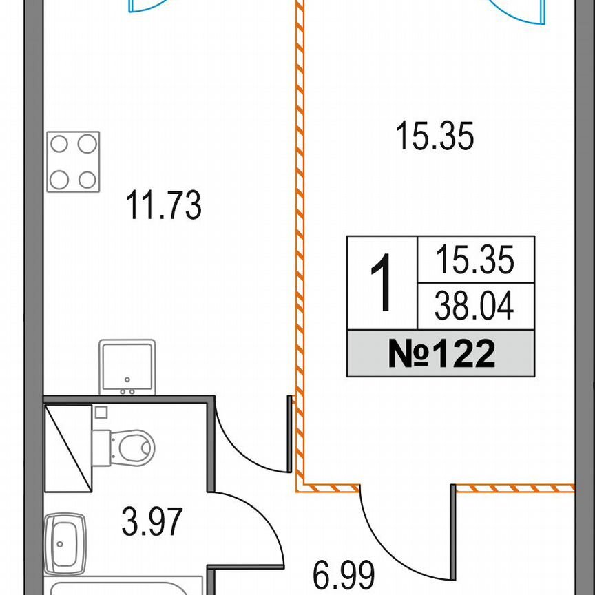 1-к. квартира, 38 м², 3/25 эт.