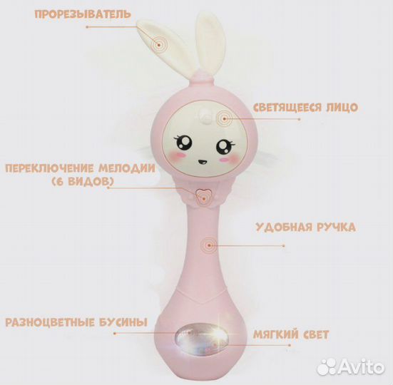 Погремушка музыкальная прорезыватель зайка новая