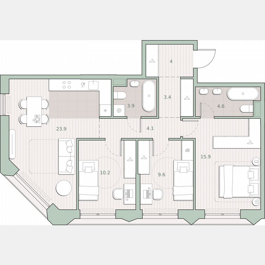3-к. квартира, 79,6 м², 8/13 эт.