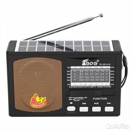 Радиоприемник Fepe FP-252BT-S (USB, Bt, солнечная