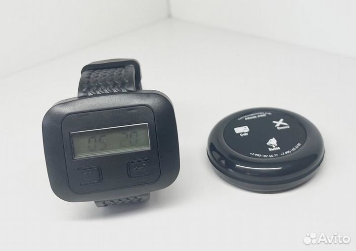 Кнопка вызова официанта Ультра черная и часы