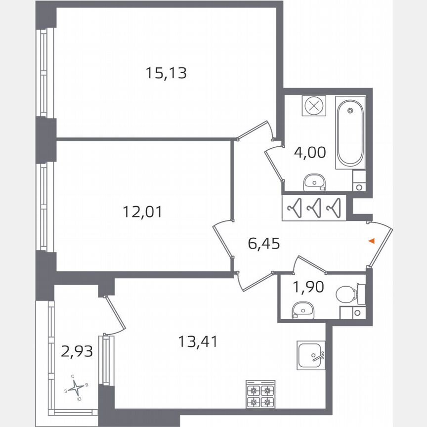 2-к. квартира, 54,4 м², 3/17 эт.