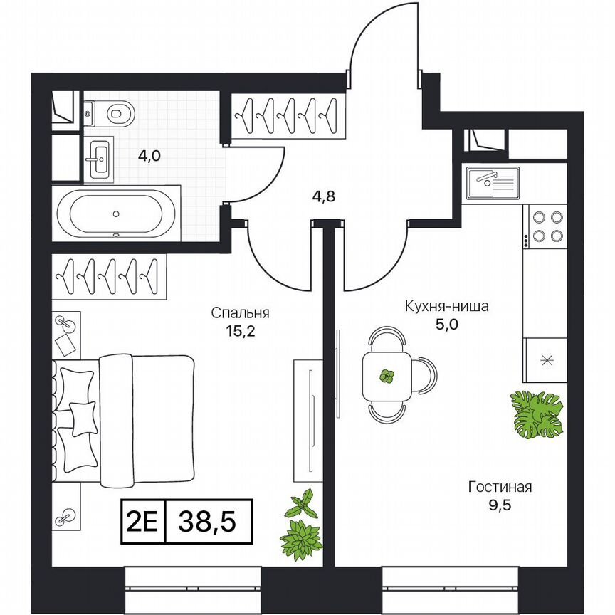 2-к. квартира, 38,5 м², 7/17 эт.