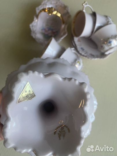 Розовый фарфорс позолотой Чешский кофейный сервиз