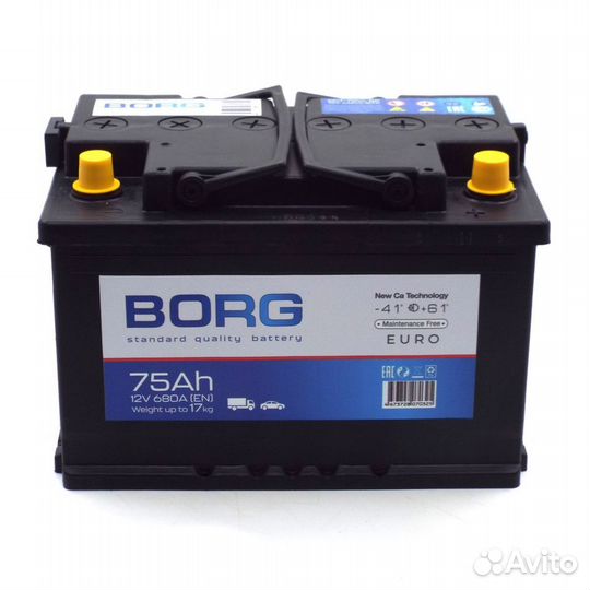 Аккумулятор borg Standard 75 Ач о.п. Nissan