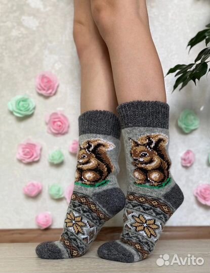 Носки Теплые плотные из овечьей шерсти белочка