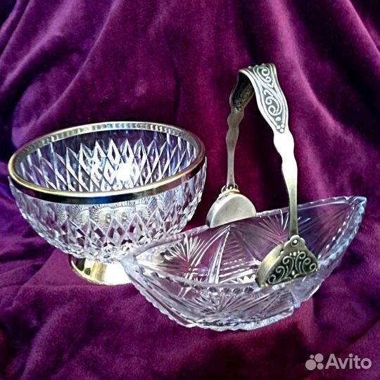 Конфетницы. Вазы хрустальные с мельхиором СССР