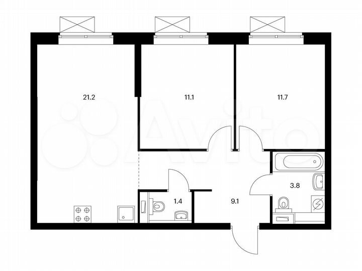 2-к. квартира, 58,3 м², 21/25 эт.