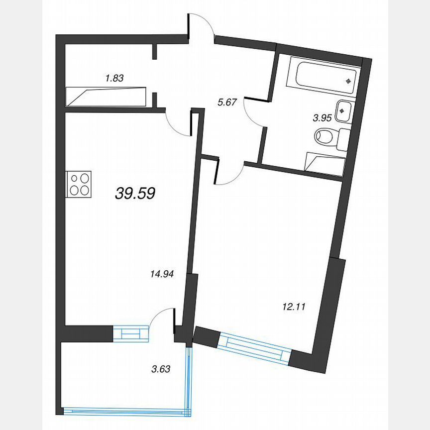 1-к. квартира, 42,1 м², 20/22 эт.