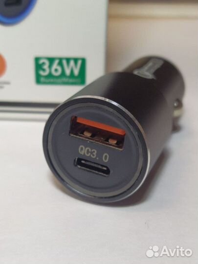 Зарядка 36W для смартфона в авто Type-C + USB