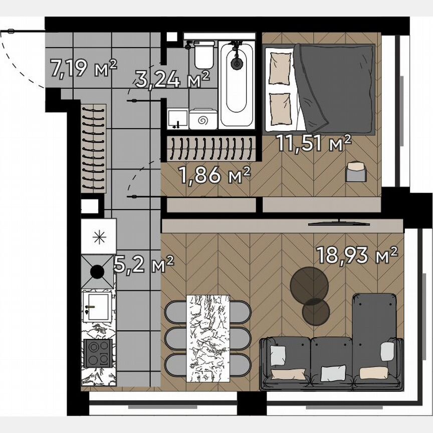 2-к. квартира, 47,9 м², 12/16 эт.