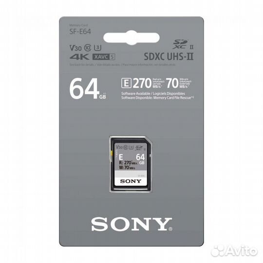 Карта-памяти sdxc 64GB Sony SF-E UHS-II U3 V30 270