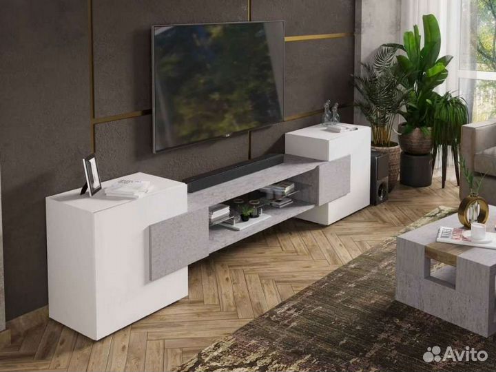 Тумба под тв Инкастро белый бетон