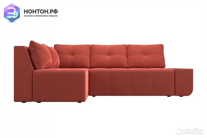 Диван угловой пума Амадэус микровельвет коралловый