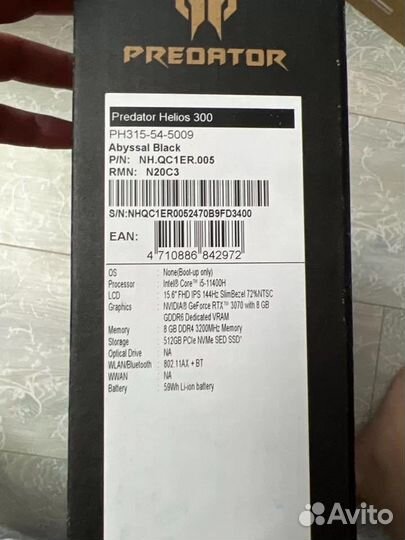 Acer predator i5/8gb/ RTX 3070/512gb ssd