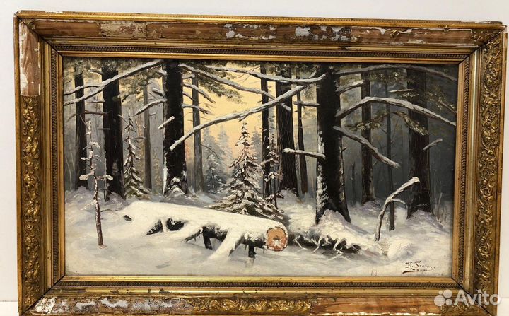 Картина зимний пейзаж 1904 год Н. Генни холст масл