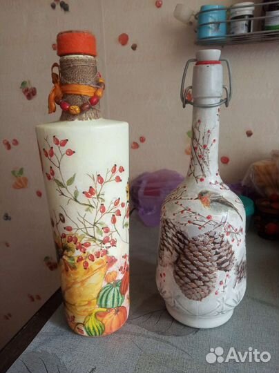 Бутылки в декупаже