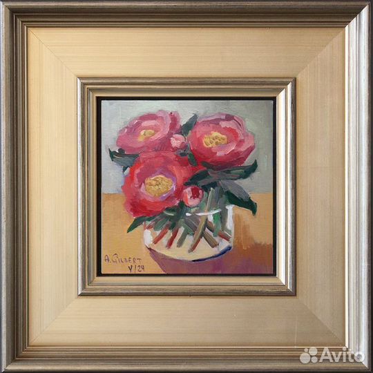 Небольшие картины маслом флористика пионы
