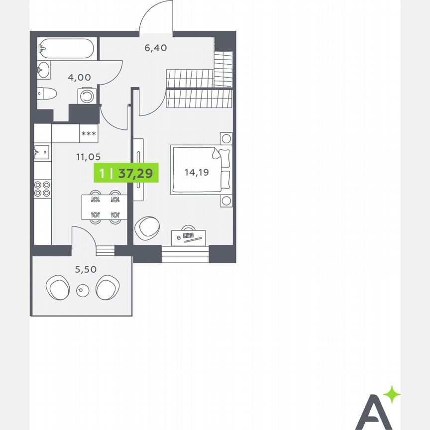1-к. квартира, 36,9 м², 9/12 эт.