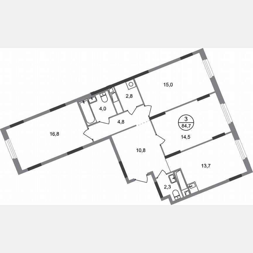 3-к. квартира, 84,7 м², 9/17 эт.