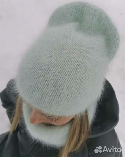 Вязаная шапка бини и снуд