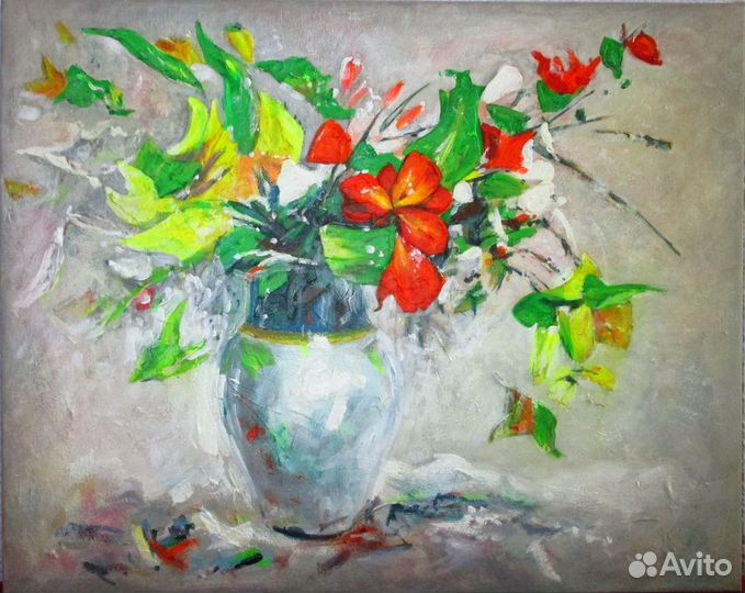 Картина интерьерная Цветы в вазе Холст Масло 40*50