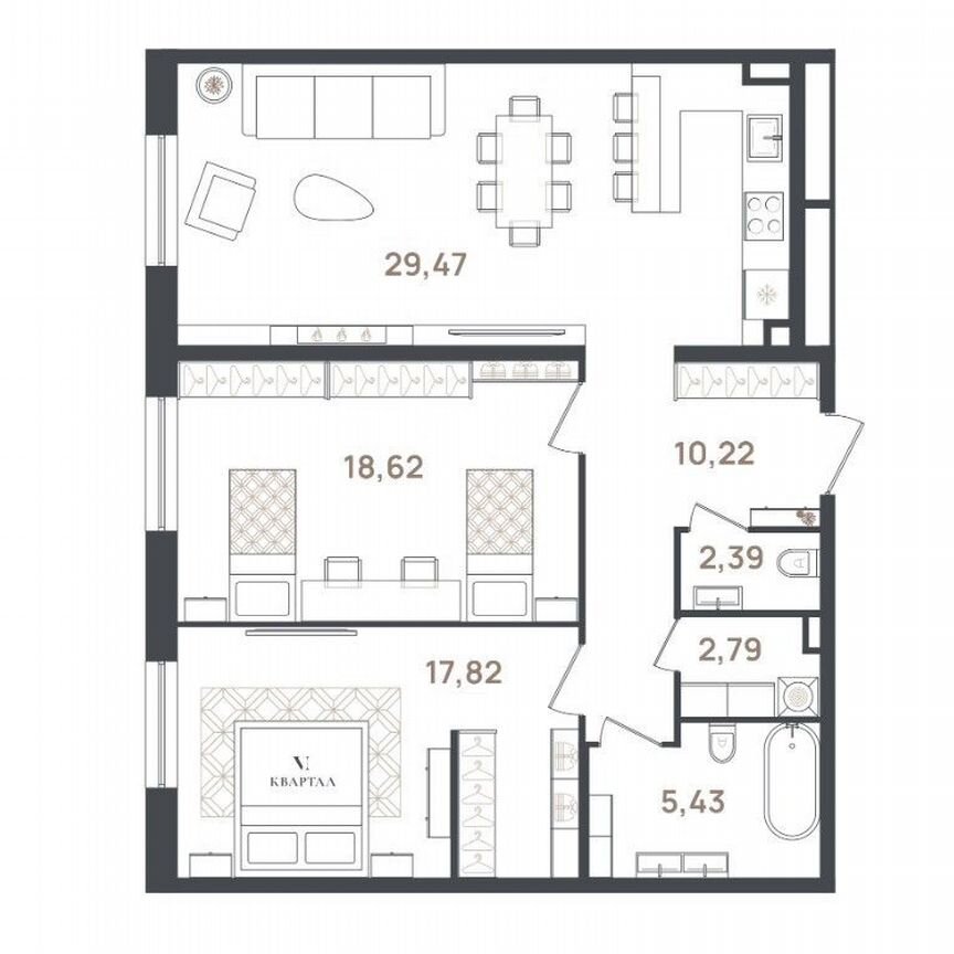 2-к. квартира, 86,7 м², 2/3 эт.