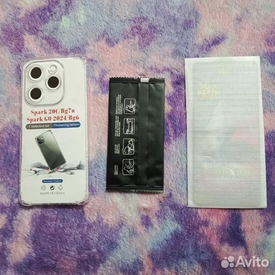 Защитное стекло и чехол на Tecno Spark 20c