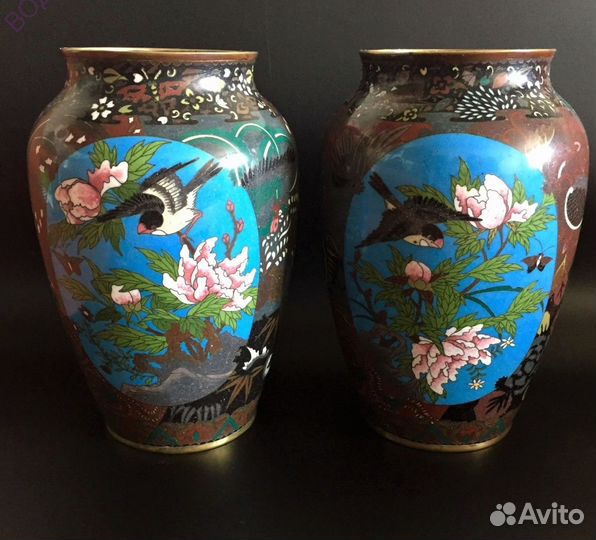 Клуазоне Япония Птица Хоо Мейдзи Сойки Воробьи 19в