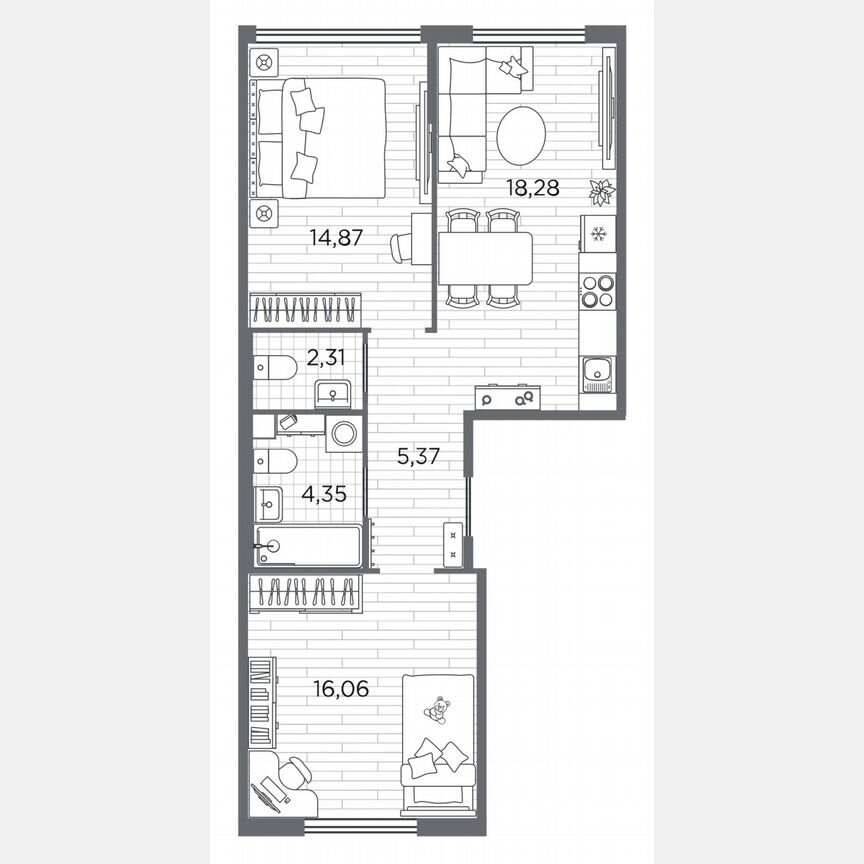 2-к. квартира, 61,2 м², 1/5 эт.