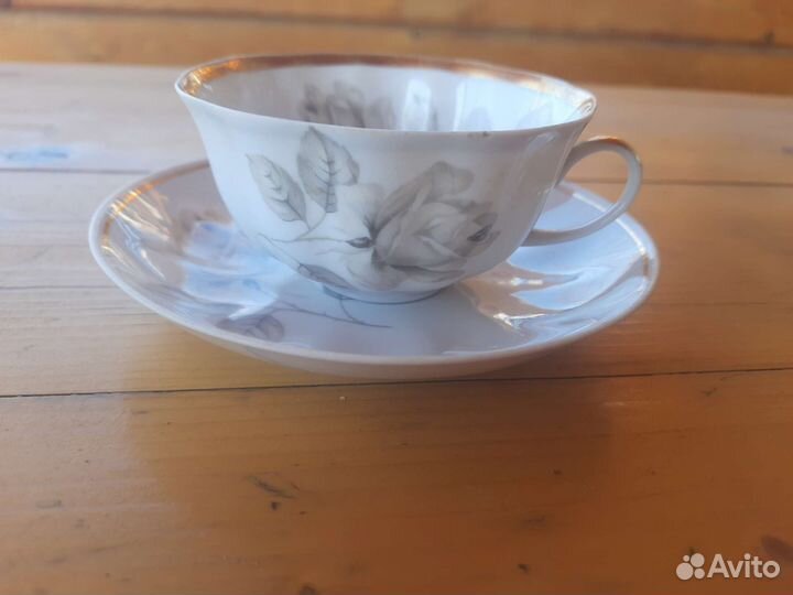 Чайные чашки с блюдцами, сахарница, Дулево СССР