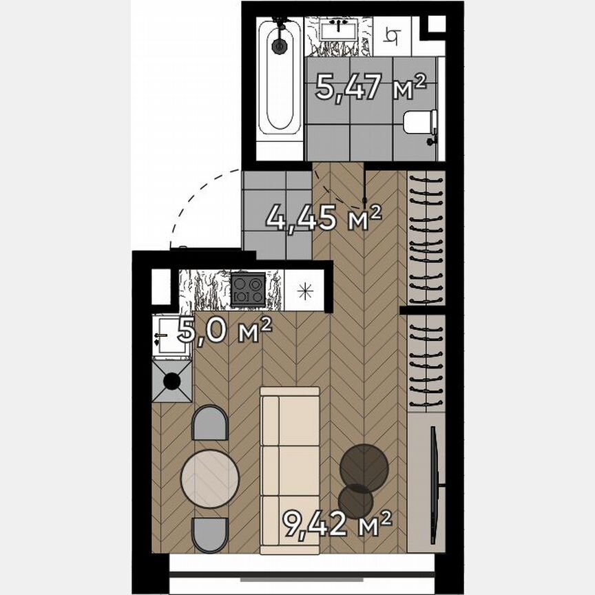 Квартира-студия, 24,3 м², 8/25 эт.