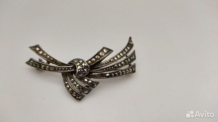Брошь серебро 925 проба, марказиты середина XX в