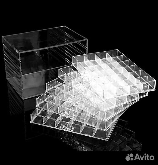 Шкатулка прозрачная с выдвижными ящиками и ячейкам