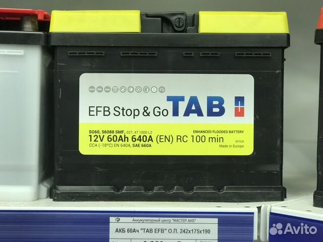 Акб 60ач TAB EFB Stop&Go(Start Stop) На иномарки