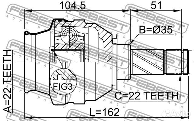 Шрус внутренний 22x35x22