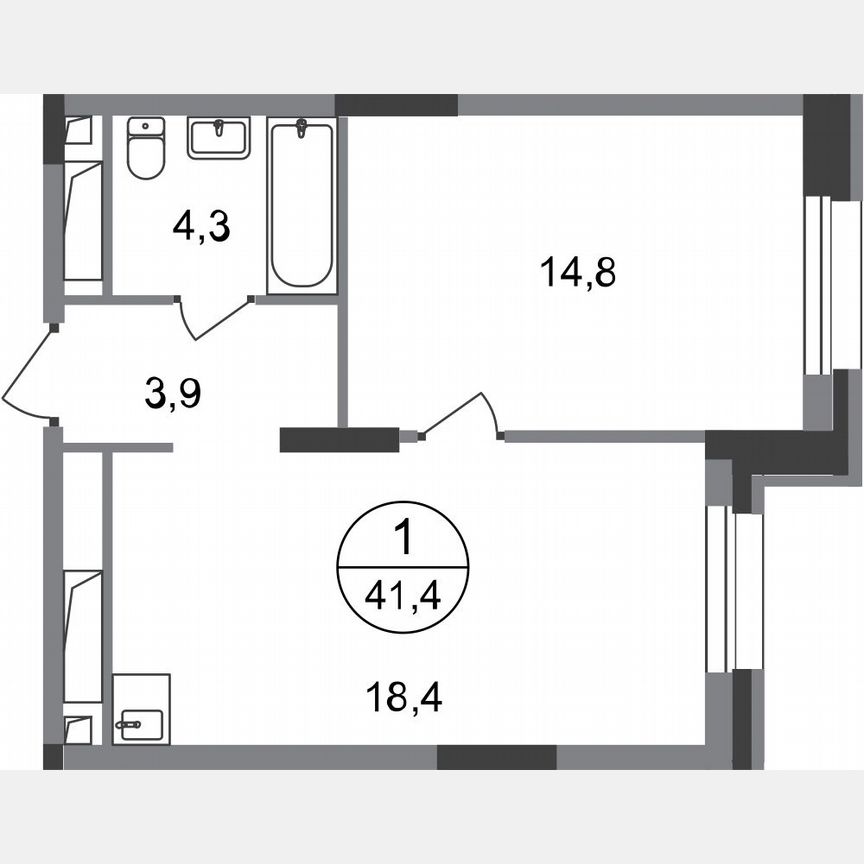 1-к. квартира, 41,4 м², 8/20 эт.