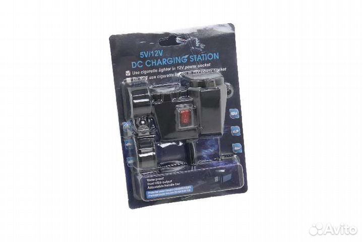 Гнездо зарядное 12В+USB-разъём с выключателем для