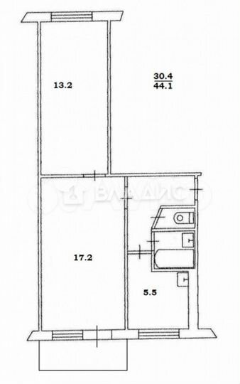 2-к. квартира, 44,1 м², 2/5 эт.