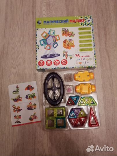 Деревянный паровоз, магнитный конструктор мини